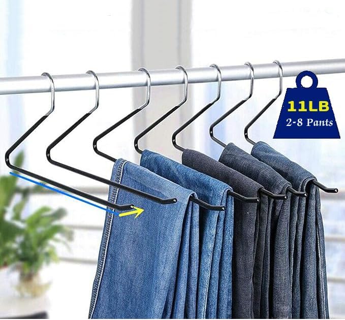 Metal Pants Hangers Non Slip - 40 Pack Open Ended Jean Hangers - Space Saving Clothes Hanger for Closet, Rubber Coated Short Neck Trouser Hanger