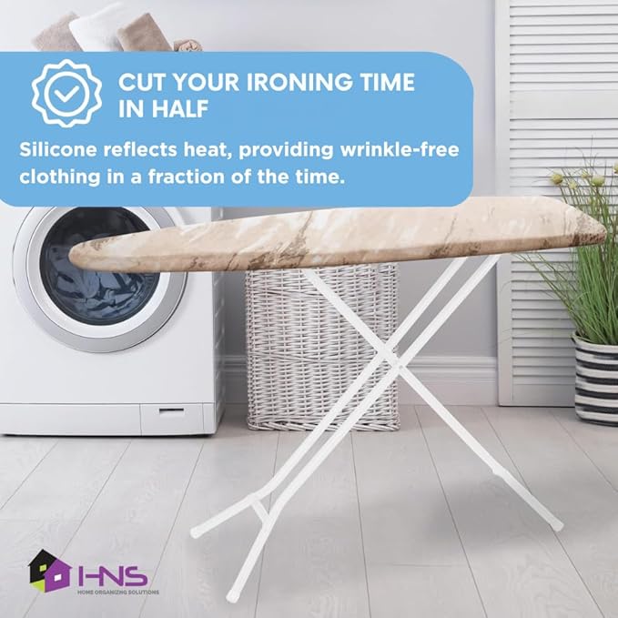 HOLDN’ STORAGE Ironing Board Cover - Silicone-Coated, Scorch-Resistant 15 x 54 Padding with Hook & Loop Straps, Cover Fits All Standard Sizes - Beige Marble