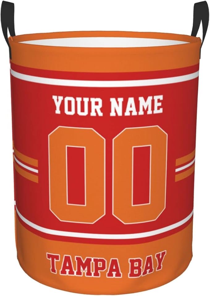 Custom Tampa Bay Laundry Hamper Personalized Laundry Basket Customized Name And Number Collapsible Storage Basket for Bedroom Bathroom Living Room Gifts