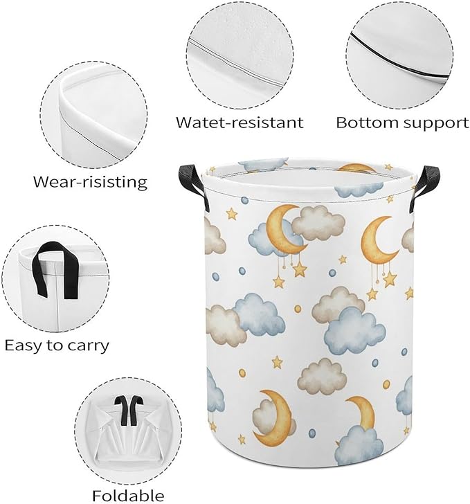 Cartoon Kids Laundry Basket Moon And Stars Decor Kids Laundry Hamper Clothes Hamper Toy Storage Bin Bedroom Bathroom