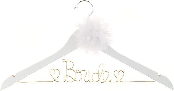 Ella Celebration Bride to Be Wedding Dress Hanger Wooden and Wire Hangers for Brides Gowns, Dresses (White with Light Gold)