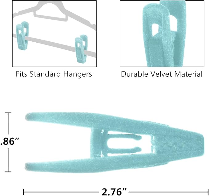 Velvet Hanger Clips, 20 Pack Hanger Clips for Velvet Hangers, Durable Material Velvet Pant Hangers, Clips for Hangers for Baby Clothes, Baby Hanger Clips, Blue (Aqua)