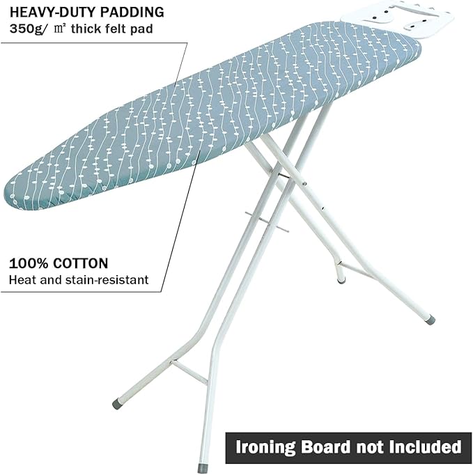 Ironing Board Cover and Pad Standard Size 15" x 54",3 Pairs of Hook and Loop Fastener Straps,Elastic Edges,Cotton Iron Board Cover with Scorch Resistant Thick Padding(White Circle)