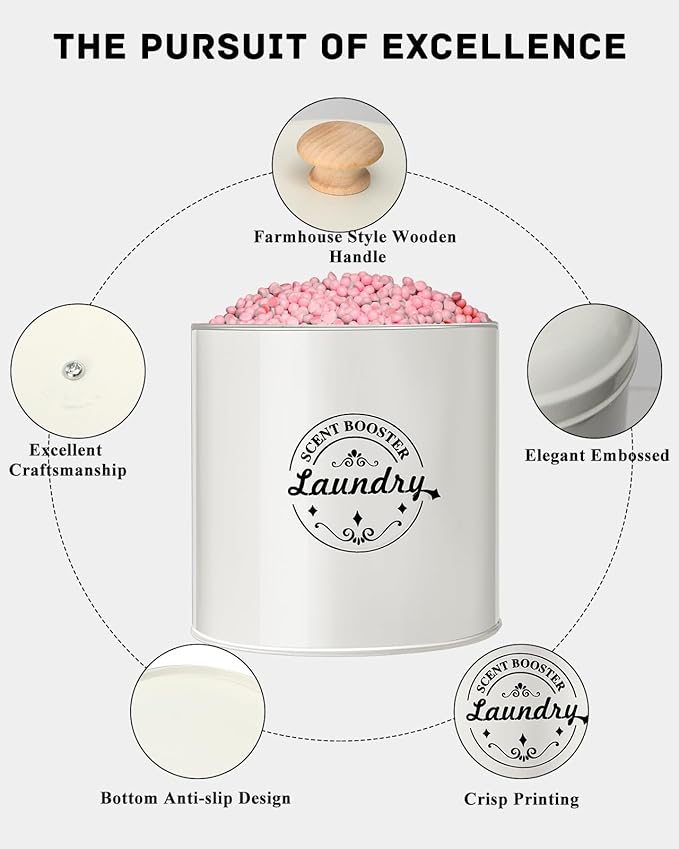 Laundry Scent Booster Beads Dispenser - Metal Farmhouse Laundry Room Decor - Organizing Container for Detergent, Powder (Cream)
