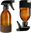 Tecohouse 2 Pack 360° Amber Glass Spray Bottles with Silicone Sleeve, 8 oz Empty Refillable Containers with Adjustable Spray Nozzles, Dark Spray Bottles for Cleaning Solutions, Plants (Black & Brown)