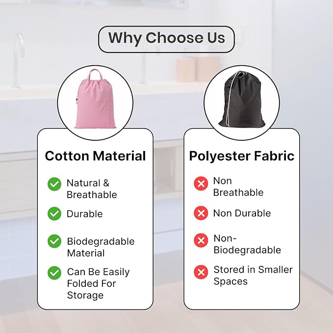 LFH Home Cotton Canvas Large Laundry Bag with Handle, Heavy Duty Drawstring Closure Washable Laundry Bags, School Travel, Home, Hotel, College Dorm, Organizer Sack, Toys Clothes 20x30-Pink