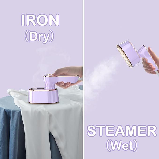 Travel Steamer Iron for Clothes - Portable Ironing Machine Small Size Portable Steamer Travel College Dorm Home Essentials (Purple)