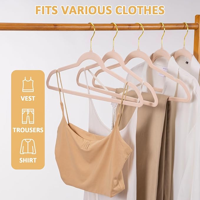 Velvet Hangers 60 Pack Heavy Duty - Slim, Non-Slip, Space Saving Hangers with 360° Swivel Gold Hook for Suit, Pants, Coats, Shirts & More - Pink
