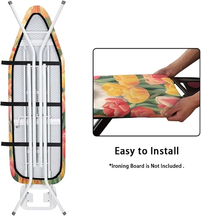 Tulip Ironing Board Cover Standard Size 15″x54″ Bunny Ironing Board Padding Thick Iron Board Cover with Elastic Edge Dust Cover Home