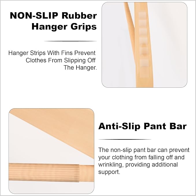 20 Pack Ergonomic Design Wooden Hangers with 360° Swivel Hook, Suit Hanger with Non Slip Pants Bar, Solid Wood Coat Hangers for Dress, Jacket, Pants, Heavy Clothes