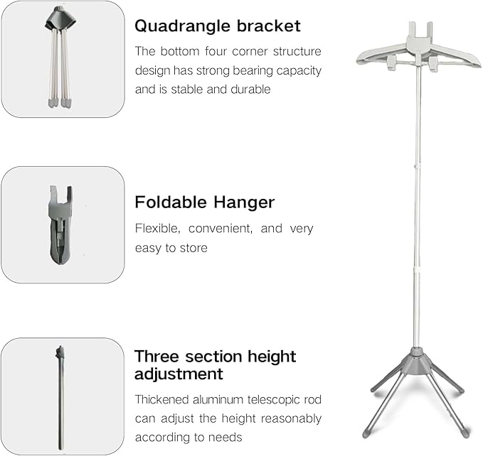 Garment Steamer Rack with Ironing Gloves for Clothes, Foldable Garment & Clothes Drying Rack, Adjustable Height, Garment Hanger Drying Rack for Including Ironing Gloves, Clothes Rac (Grey)