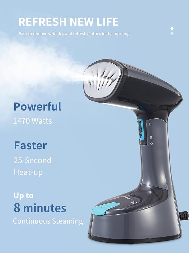 Steamer for Clothes, 1200W Foldable Clothes Steamer, Handheld Garment Steamer, Fast Heat-up, Auto-Off, Steam Iron for Fabric Wrinkle Remover with Brush (2241 Dark Gray)