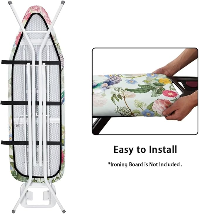 GLENLCWE Blue Hummingbird Peony Ironing Board Cover,Standard Size Iron Pad Covers Non Slip with Hook and Loop,Thick Padding Iron Board Cover Washable