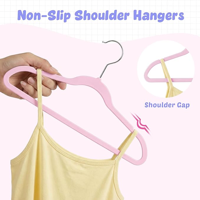 HOUSE DAY 13.5 Inch Kids Hangers 50 Pack - Premium ABS Plastic Clothes Hangers for Kids, Children, Preteens - Space Saving Thin Profile, Strong & Durable Hangers with 360° Swivel Hook - Pink