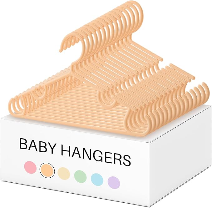 Hsei 60 Pack Pastel Color Kids Nursery Hangers Plastic Baby Hangers Heavy Duty Toddler Hanger for Pants, Coat, Skirts, Closet, Nursery Decor(Orange)