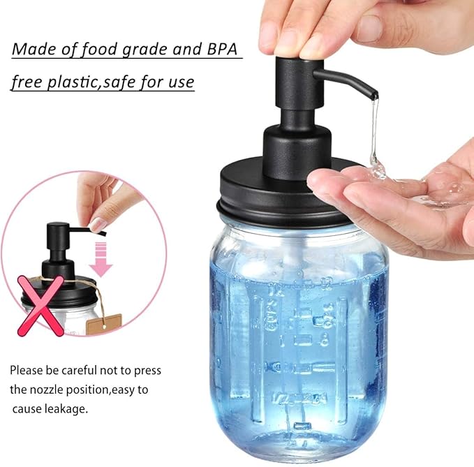 Amolliar Mason Jar Liquid Soap Dispenser Lid, Rust Proof Stainless Steel, Cute Farmhouse Decor for Kitchen, Bathroom, Bath, Refill Liquid Soap Pump for Hand Soap, Dish Soap, Lotion Soap, Black 1 Pack