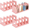 4PCS Purse Organizers, 13.7 x 5.9 x 5.5-Inches,Adjustable Closet Organizer, Handbag Shelf Divider Storage Organizer for 8 Big Handbags/16 Small Handbags（Pink）