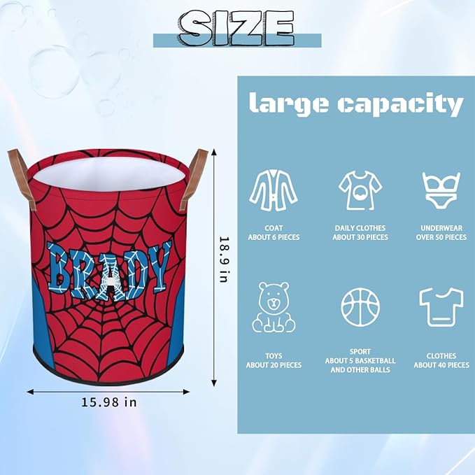 Spider Wed Personalized-Laundry-Hamper-Basket for Kids Custom Name Collapsible Storage Organizer Bin Dirty Clothes Toys Hamper for Boys Nursery in Laundry, Bedroom, Bathroom Wed-3
