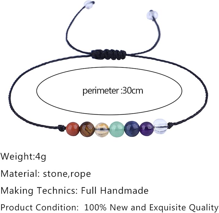 Caiyao Chakra Crystal Tiger Eye Bead Bracelet with Wish Card for Women Adjustable Spiritual Stone Braide String Bracelet Yoga Meditation Jewelry Gift