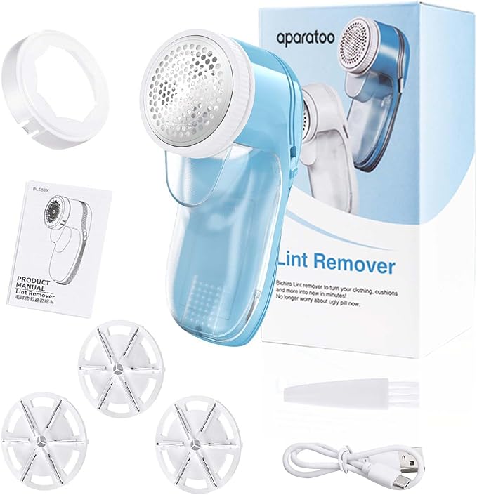 Fabric Shaver, Electric Lint Remover with 3 Replacement 6-Leaf Blades, USB Rechargeable Sweater Shaver, Lint Shaver, Cordless Clothes Shaver Pilling Remover, Fabric Defuzzer for Clothing, Furniture