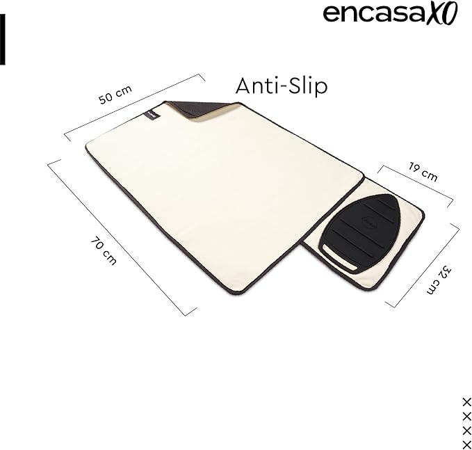 Encasa XO Ironing Mat/Pad (Small 28"x20") with 3mm Padding, Anti-Skid Design & Silicone Iron Rest for Steam Pressing on Tabletop or Bed - Heat Resistant, Portable, Quilting & Travel Blanket - Natural