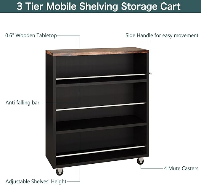 ALBAD Slim Rolling Cart,4-Tier Storage Cart with Wheels,7.9”W Slim Storage Carts with Handle for Kitchen Laundry Narrow Places Bathroom Dining Room Small Spaces