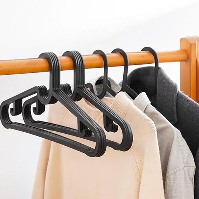 20 Pack Black Thin Plastic Hangers, Lightweight Yet Sturdy, Space-Saving Clothes Hangers for T-Shirts and Shirts, Slim Hangers, Break-Resistant Design with Premium European Quality