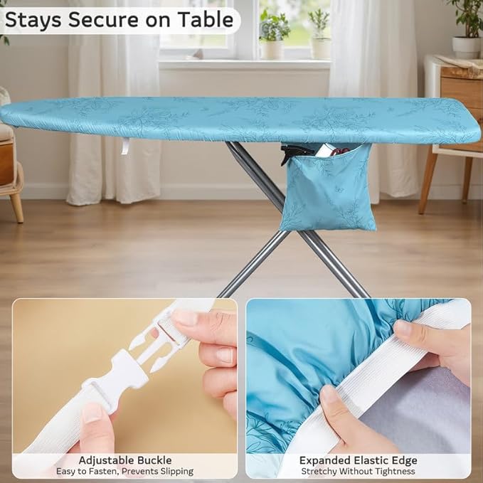 FIOBEE Ironing Board Cover and Pad Extra Thick Iron Board Pad with Heat-Resistant Mesh Padded Iron Board Covers Adjustable Buckle & Elastic Edges for 15x54 Standard Size Ironing Board, Teal Green