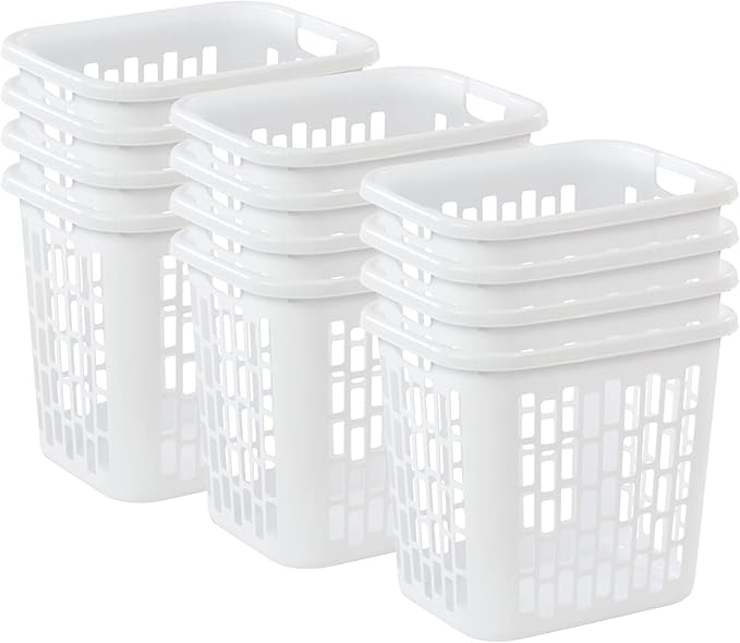 Sterilite Ultra Easy Carry Plastic Dirty Clothes Laundry Basket Hamper with Integrated Handles and Ventilation Holes, White (12 Pack)