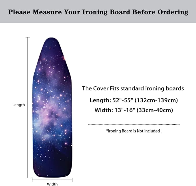Starry Sky Standard Ironing Board Cover with Elastic Edge & Adjustable Fastener Stain Resistant Easy-Fit Ironing Replacement Cover Fit for 15" x 54" Boards