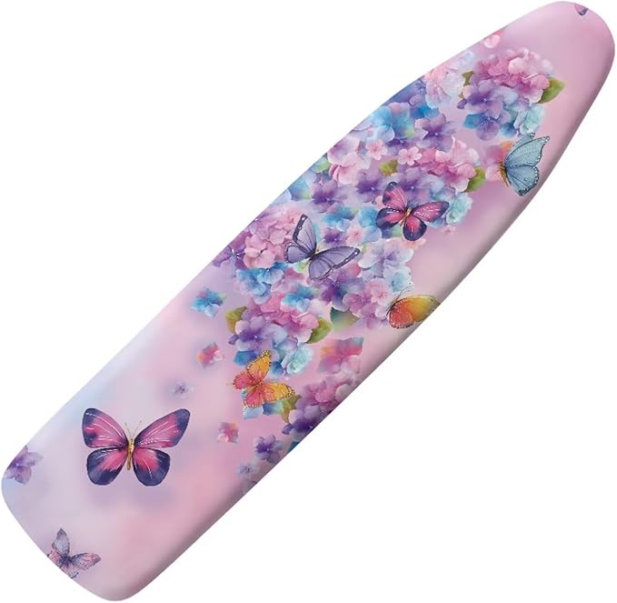 Butterfly Flower Iron Board Cover with Padding Stantard Size 15x54 inch Ironing Board Cover Hook and Loop Fasteners Pressing Cloth for Ironing
