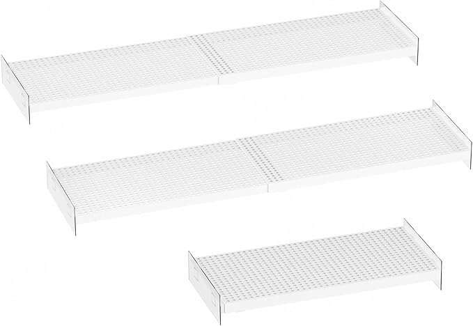 Closet Tension Shelves Expandable Cabinet Storage Shelving Rack Heavy Duty Metal DIY Divider Separator for Cabinet Wardrobe Cupboard Pantry Kitchen Bedroom,White,3packs