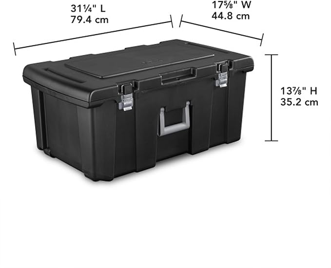 Sterilite 2-Pack Footlocker, Lockable Plastic Utility Storage Container Box, Black - Heavy-Duty Organizing Containers for Home, Garage, Office, and Basement