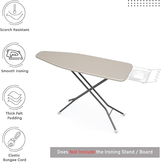 Encasa XO Ironing Board Cover and Pad 54"x18" - 4mm Felt X-Large Iron Board Cover with Padding - Heat Resistant, Stain-Safe Dye, Non Slip Elastic Bungee Cord Tightening Iron Table Cover Beige