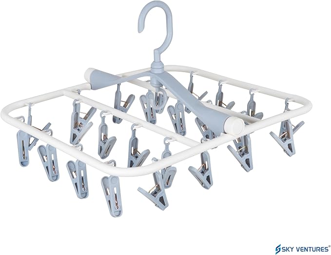 Premium Cloth Drying Hanger Rack(24 Clips) 360 Degree Portable & Rotatable Clips,Baby Clothes Hanger, Foldable Hanger (Grey)