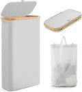Fiona's magic Slim Laundry Hamper with Lid, 63L Narrow Laundry Basket with Removable Bag, Grey Collapsible Dirty Clothes Basket, Thin Tall Storage Basket for Bathroom, Bedroom