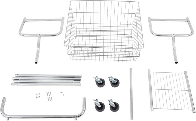 Laundry Cart,Steel Wire Laundry Cart,Laundry Basket With Wheels,Commercial Laundry Basket Cart Heavy Duty with Rod Rack 19.69x15.75x70.87in (H)