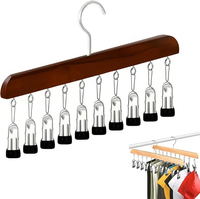 Closet Organizer with 10 Clips - Space Saving Hanging Closet Organizer, Legging Organizer for Closet Hanging, Pants Scarf Hangers with Clips (Vintage)