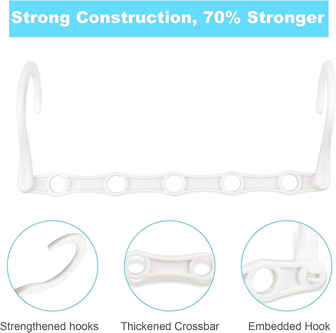 DUCOO 10 PCS Space Saving Hangers, 5-Hole Magic Hangers - Sturdy Plastic Hanger, Closet Organizers for Clothes Storage, College Dorm Essentials, Home Organization (White)