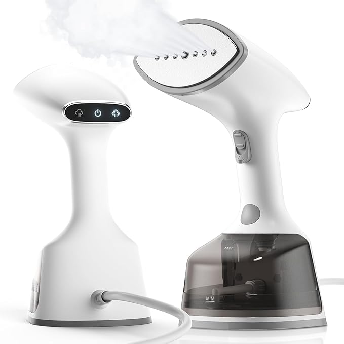 Steamer for Clothes,1500W 30s Quick Heat Portable Handheld Clothes Steamer,Fabric Wrinkles Remover Garment Steamer with Smart LCD,2 in 1 Clothing Iron with 300ml Tank and Fabric Brush,Auto-Off