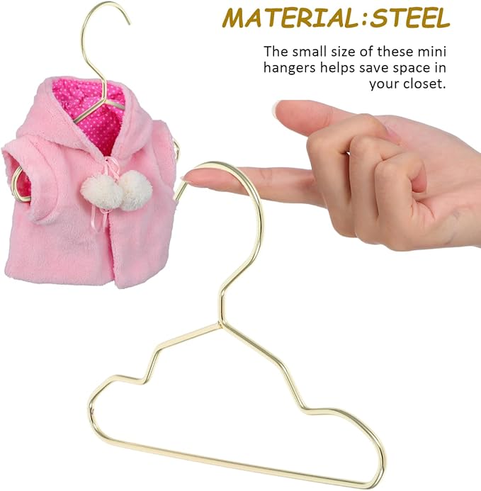 Didiseaon 10Pcs Pet Clothing Holder Metal Mini Clothes Hanger, 5.9 X 4.33 Inches, Closet Storage Rack for Baby Toddler Kids Cat Dog (Gold)