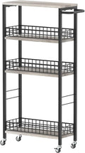 4 Tier Slim Storage Cart Narrow Laundry Cart on Wheels Utility Kitchen Rolling Cart with Wood Tabletop Mobile Shelving Unit Bathroom Storage Organizer Slide Out Rolling Tower for Narrow Spaces