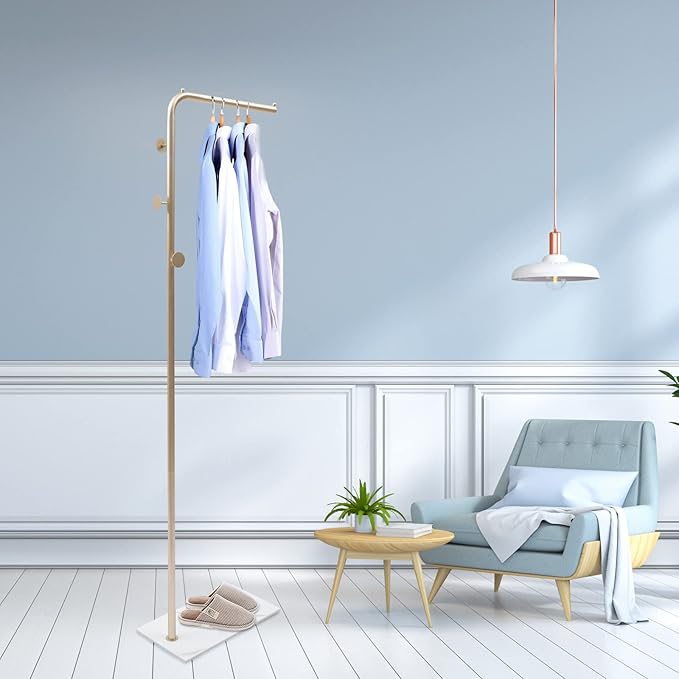 67in-Boutique Retail Display Clothing Garment Rack with Storage Base and Hooks, Heavy Duty standing Coat Rack Hanging Clothes, Bags, Hat and Shoes for Entryway Bedroom Clothing Stores
