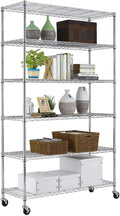 YRLLENSDAN 6 Tier Shelf Heavy Duty Metal Shelving Unit with Wheels, Adjustable Wire Storage Shelves 2100LBS Capacity, Garage Shelving for Pantry, Kitchen, Closet, Chrome, 18" D x 48" W x 82" H