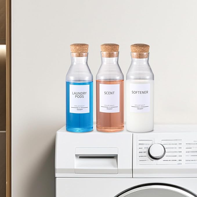 3Pack Glass Laundry Detergent Dispenser with 7Pcs Labels,40oz Liquid Laundry Detergent Dispenser,Laundry Containers for Organizing Liquid Detergent Dispenser Laundry Soap Dispenser