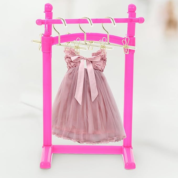 Luxshiny Mini Doll Clothes Hangers 5 Pcs Metal Wardrobe Accessories for Doll Dresses Shirts Pants Display 2.95In Durable Miniature Hangers for Dollhouse Decor
