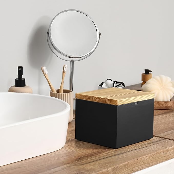 Disposable Face Towel Holder, Wooden Box Compatible with Clean Towels XL(NOT Included), Black Container for Cleansing Facial Dry Wipes, Face Towelettes Bathroom Counter Storage