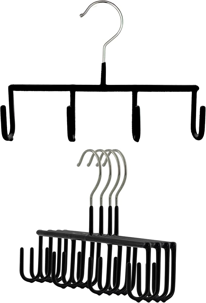 Mawa by Reston Lloyd Non-Slip Space-Saving Clothes Hanger For Belts with 4 Hooks, Style GH, Set of 5, Black