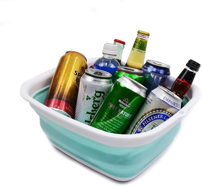 SAMMART 7.7L (2 Gallon) Collapsible Tub - Foldable Dish Tub - Portable Washing Basin - Space Saving Plastic Washtub (White/Lake Green, S)