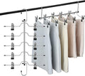 4 Pack Metal Pants Skirt Hangers Organizer,5 Tier Space Saving Hangers with Adjustable Non Slip Clips, Heavy Duty 360 Degree Swivel Hook, Gain 80% More Space for Slacks, Trousers, Shorts, Jeans